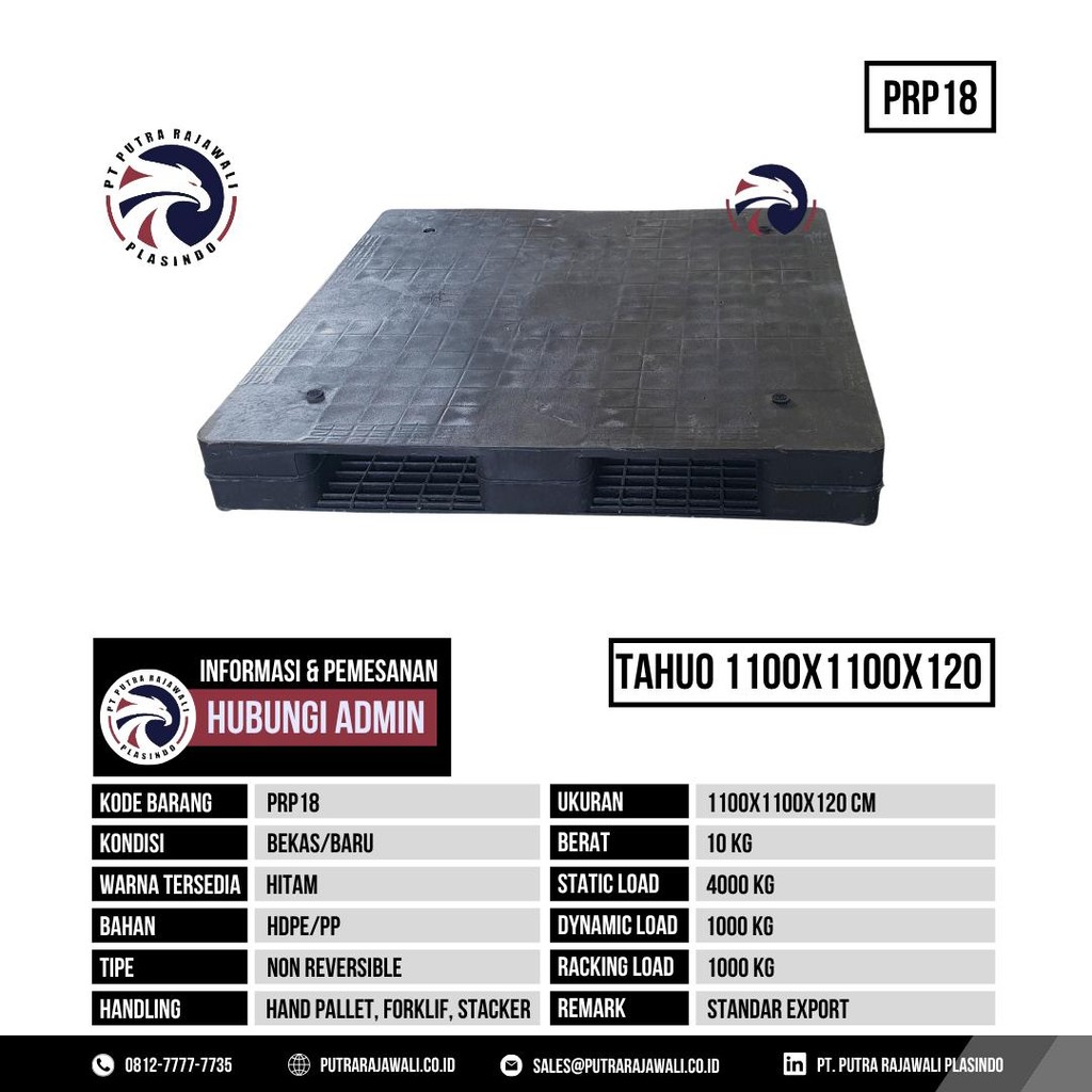 

Pallet Plastik Baru Ukuran 1100x1100x120 mm - PRP18 - Hitam