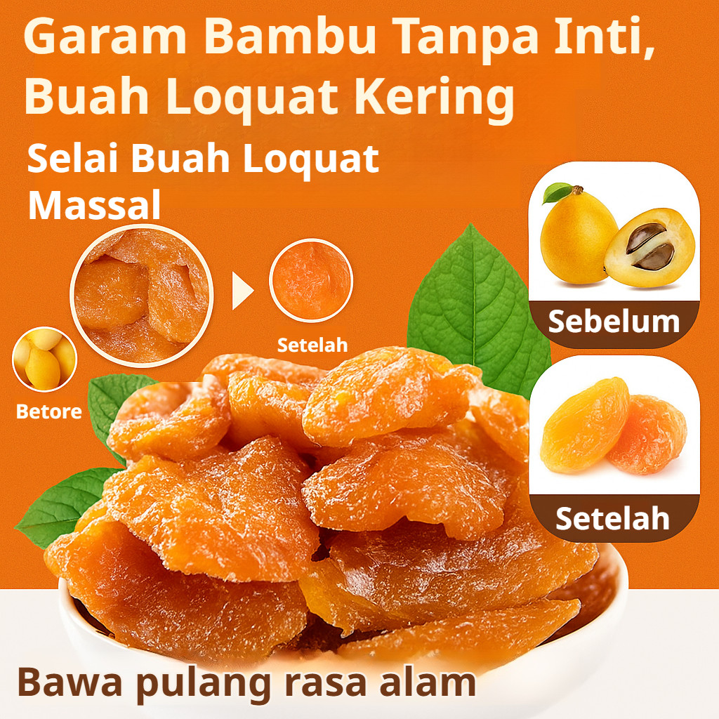 

⚡COD+Gratis ongkir⚡Manisan Loquat Alami/Tanpa Pengawet dan Pewarna/Buah Kering Tradisional/snack diet rendah kalori​/buah manisan/Buah kering rendah gula