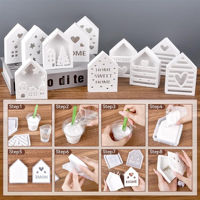 

Hollow House Silicone Mold Love Tree Star Panel Base Decoration DIY Plaster Cement Epoxy Resin Mold Home Ornament