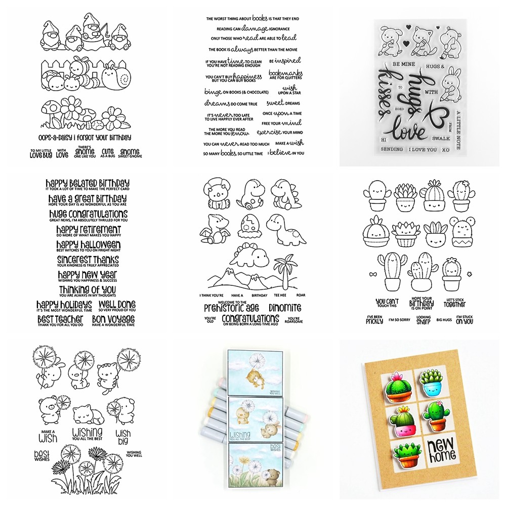 

Little Animals Clear Stamps and Cutting Dies Cactus Sentiments Metal Die Cuts Knife Mold For DIY Scrapbooking Album Card Making