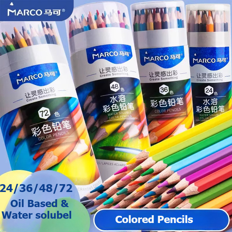 

Marco Oil Based / Watersoluble Colored Pencil Set 24/36/48/72 Soft Core Coloring Drawing Pencils for School Sketching & Painting