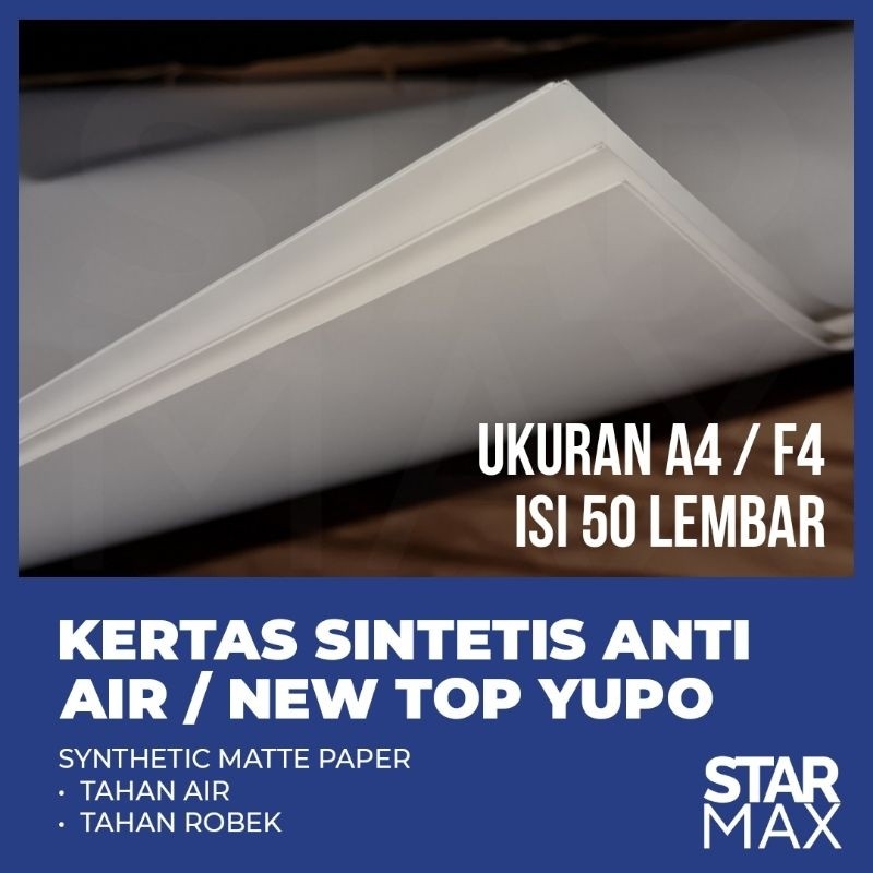 

50 LEMBAR | Kertas Sintetis Anti Air / Synthetic New Top ukuran A4 / F4 | per pack isi 50 lembar