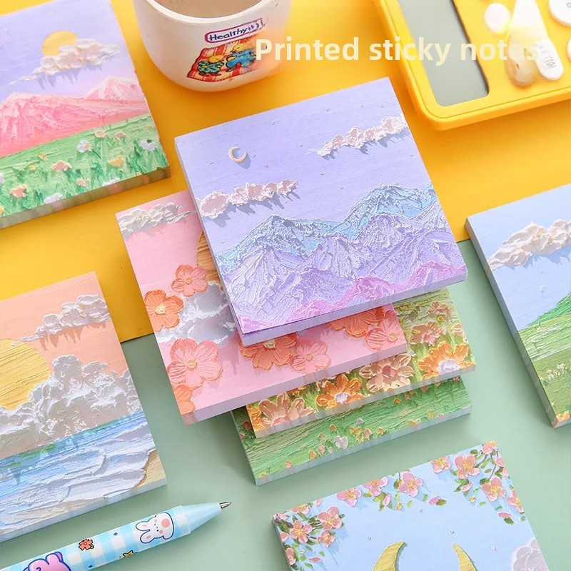 

Cartoon Landscape 3D Oil Pastel Sticks Sticky Notes INS Style Simple Message Memo Coloring Sticky Notes Book Markers