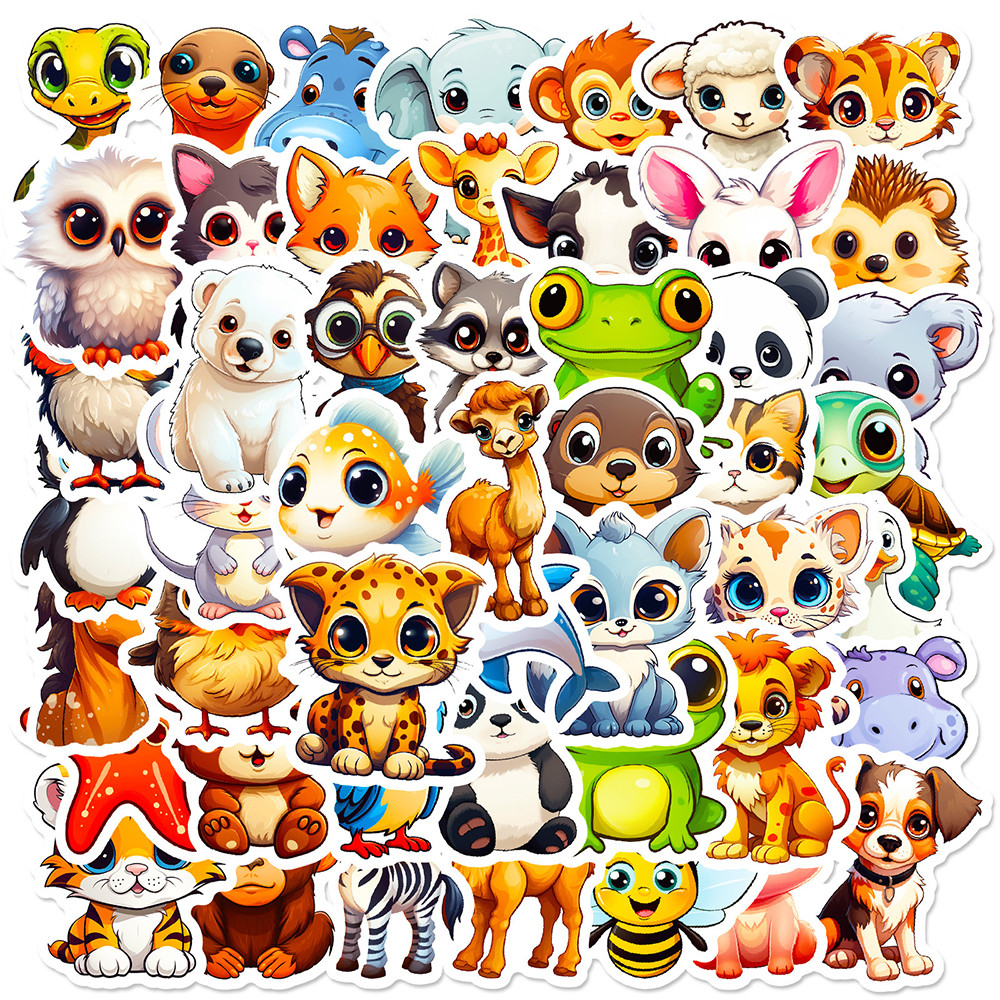 

10/30/50pcs Large Eyed Animal Stickers for Kids Cute Cartoon Natural Animal Decals Waterproof Children Reward Stickers Gift