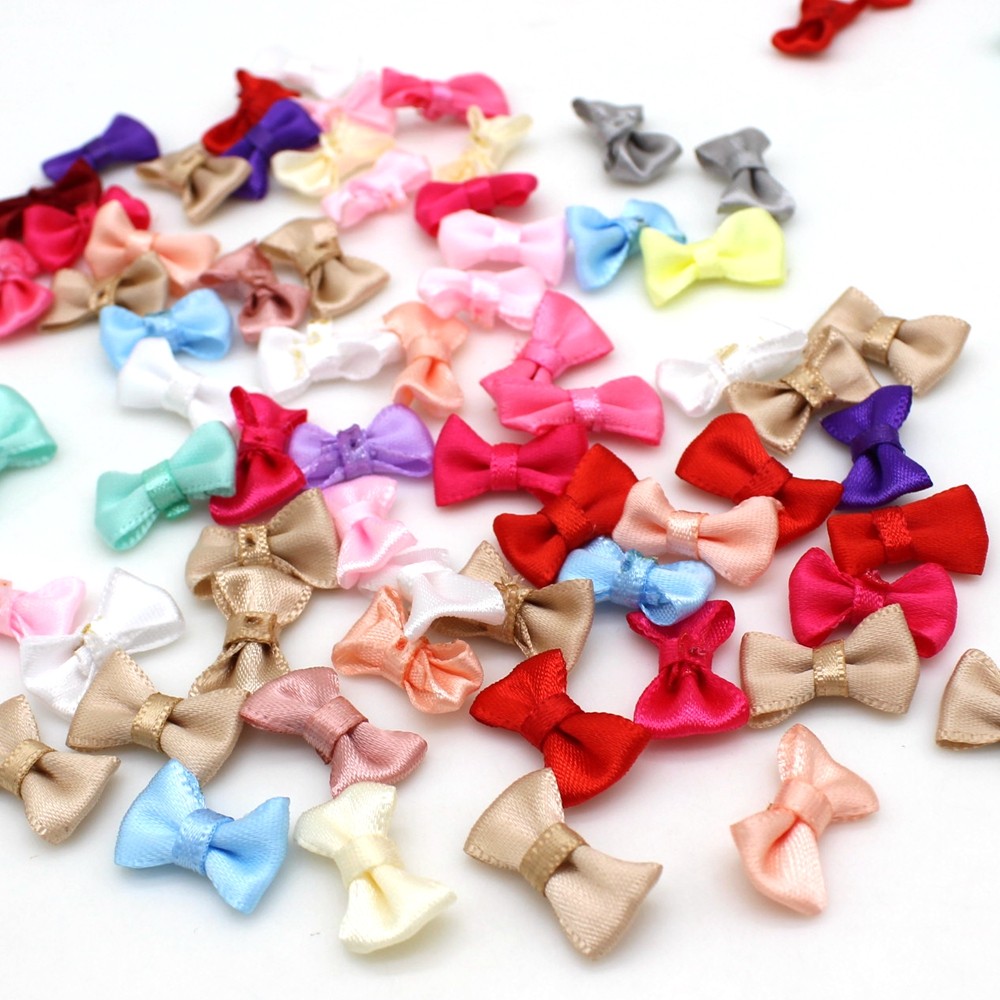 

50pcs/lot 10mm-20mm Small Satin Ribbon Bows for Craft Kid's cloth Wedding Party DIY Decorations Flower Appliques