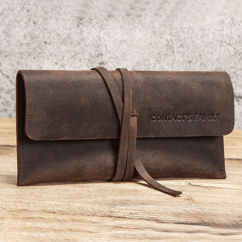 

Handmade Cowhide Leather Pen Bag Retro Vintage Roll Pencil Case Pouch Stationery Dropshipping