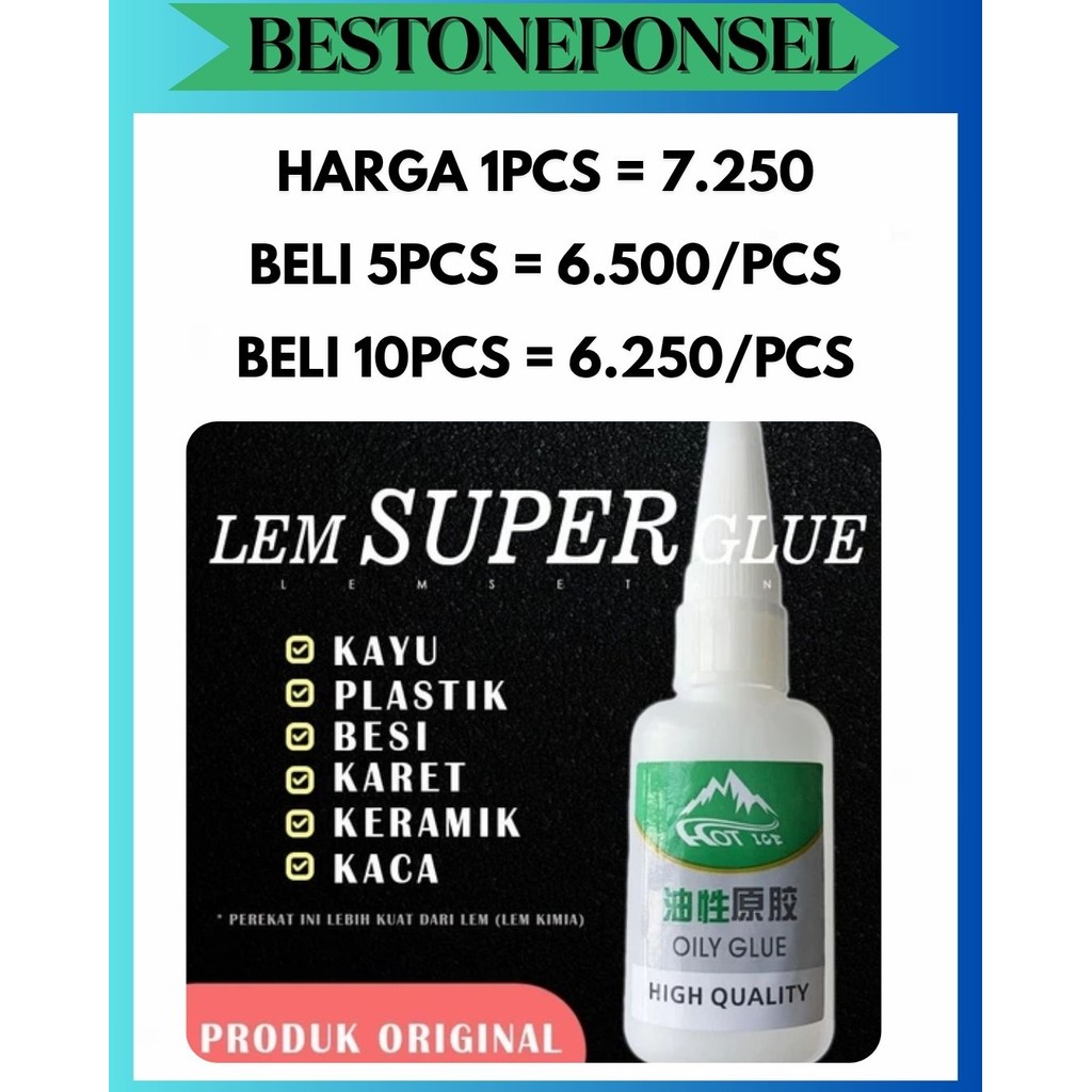

BOP OILY GLUE 50GR LEM SUPER SERBAGUNA PEREKAT KUAT KERAMIK KACA LOGAM KARET PLASTIK