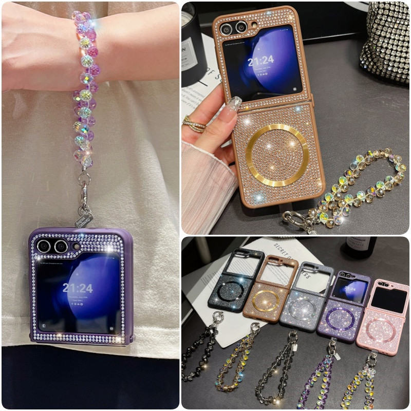 Magnetic Glitter Bling Case Casing Samsung Galaxy Z Flip 6 Z Flip 5 Z Flip 4 Z Flip 3 Penutup dengan