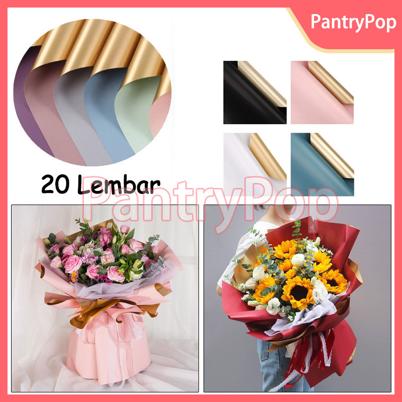 

20 Lembar Kertas Buket Celophane Dua Warna / Paper Cellophane Buket Bunga Gold Colored Solid / Flower Wrapping Paper Bi Color Cellophane