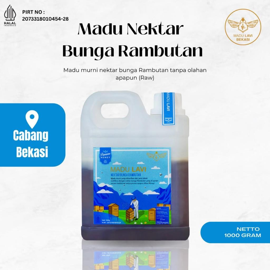 

Madu Lavi Murni Asli 100% Nektar Rambutan 1000 gram Madu Alami Pure Raw Honey