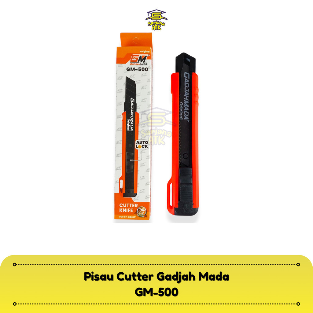 

Pisau Cutter Gadjah Mada GM-500 Knife Pisau Pemotong Auto Locking Tajam Pemotong Kertas