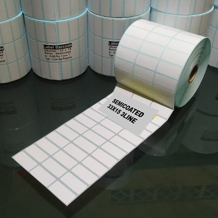 

VIRAL LABEL BARCODE SEMICOATED 33 X 15 3 Line Gap Core 1" Isi 10.000 Pcs Face Out untuk Supermarket dan Toko Aksesori Handphone NEW
