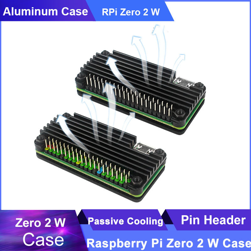 Raspberry Pi Zero 2 W Aluminum Case + Pin Header Screwdriver Passive Cooling Enclouse Heatsink for R