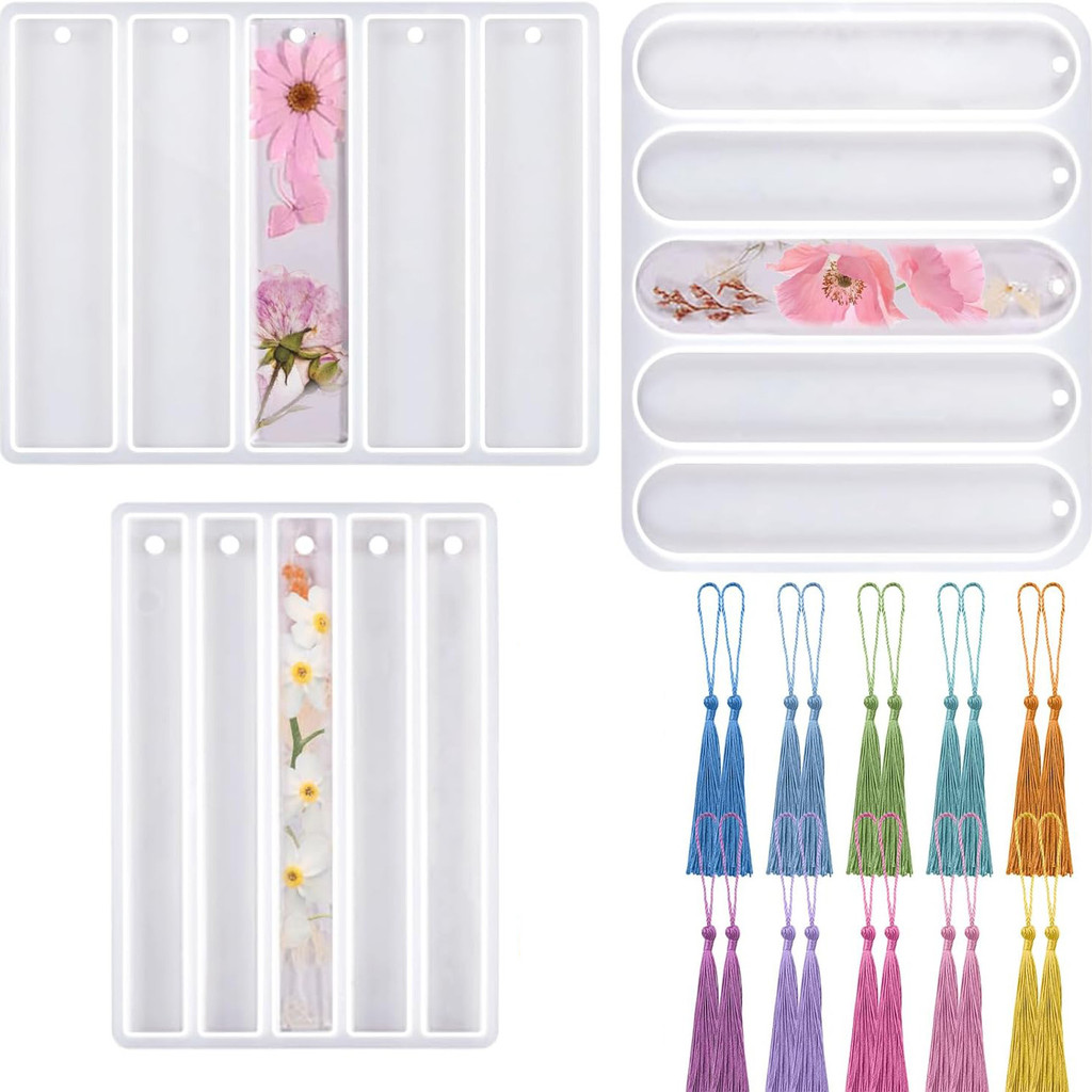 

1pcs Silicone Resin Bookmark Mold for Epoxy Resin withColorful Tassels Bookmark Making Kit for Beginners,DIY Crafts Gifts