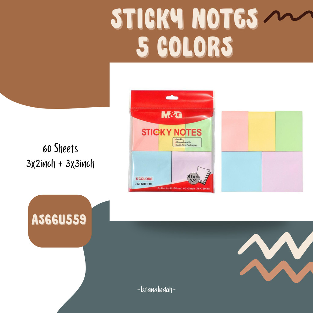 

M&G Sticky Notes 76*50mm X 3 And 76*76mm X 2 60 Sheets 5 Colors AS66U559 (YS-445)