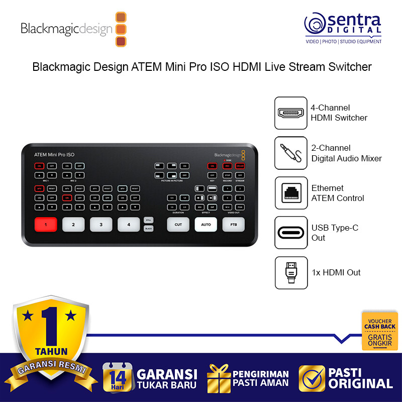 Blackmagic Design ATEM Mini Pro ISO HDMI Professional Live Stream Switcher with Record Button HDMI U