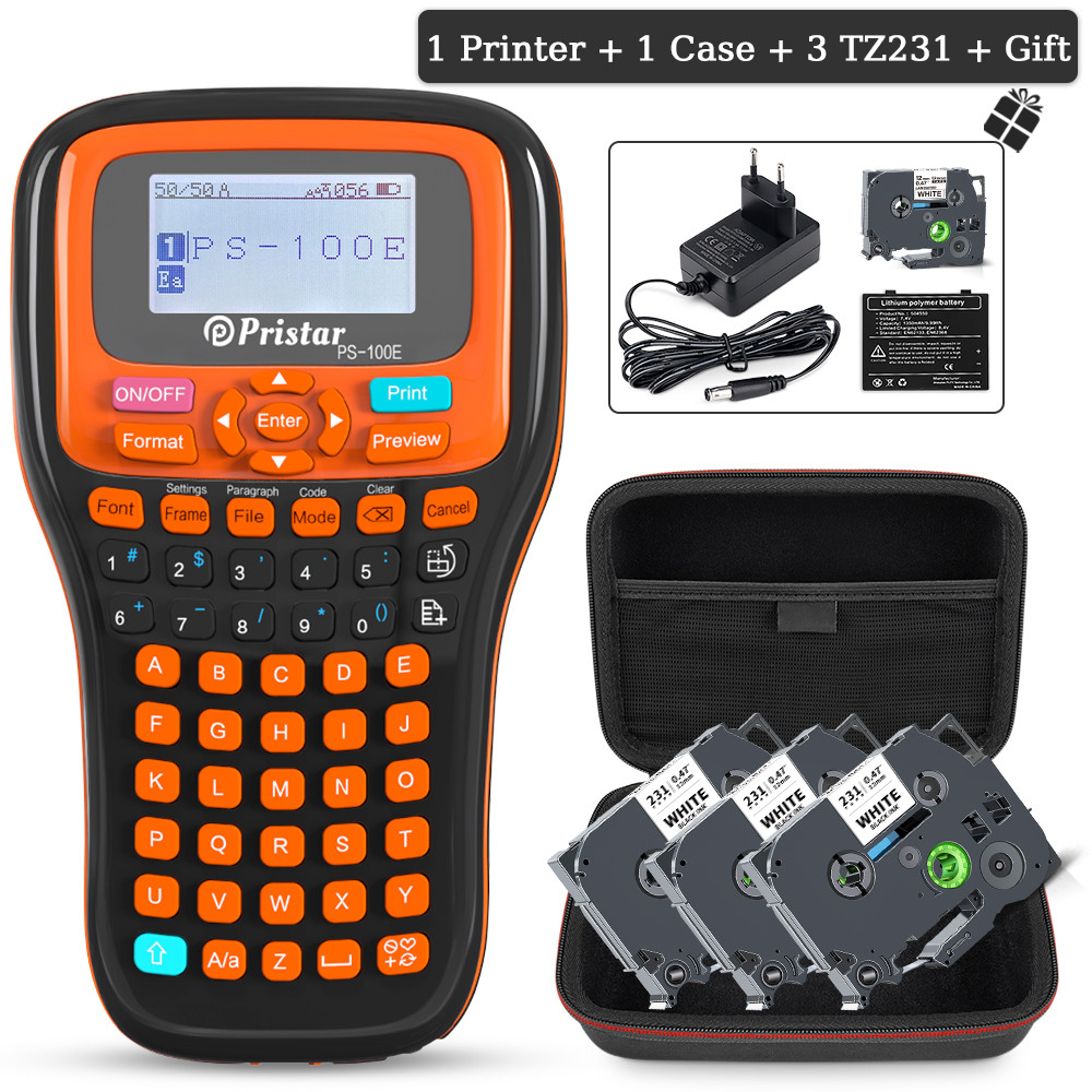 

PS100E Label Printer Automatic Cutting Label Maker Compatible for Brother TZe231 TZe Tape Portable Handheld Cable Label Machine