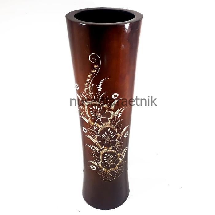 Guci Vas Bunga Ukir Cukit Kayu Jati Ukuran Besar