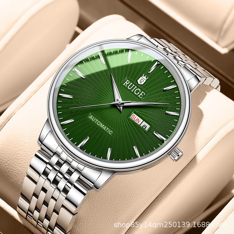 

Jam Tangan Mekanis Otomatis Penuh Pria Ruige Bisnis Stainless Steel Kalender Ganda Jam Tangan Fashion Pria Tahan Air