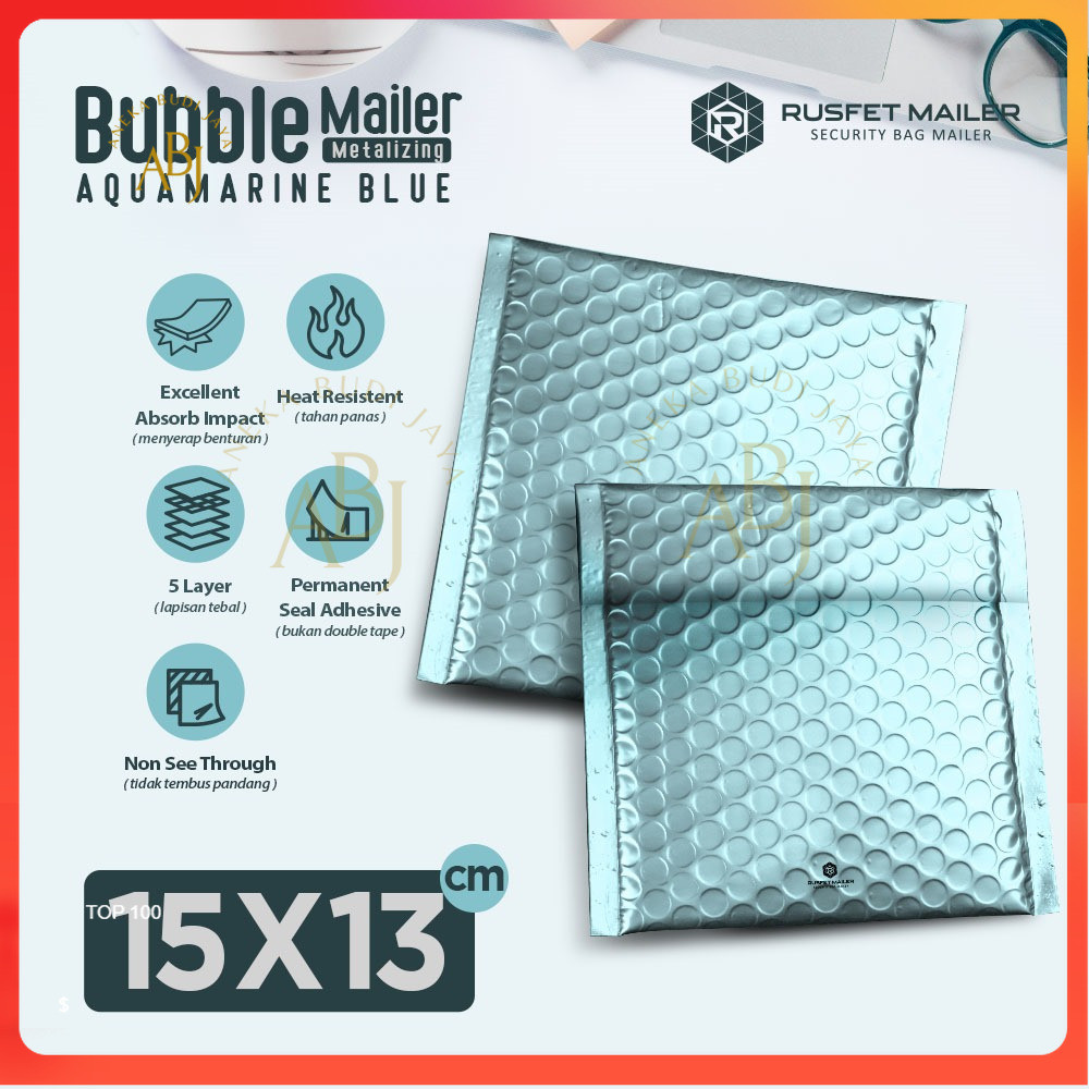 

Bubble Mailer Rusfet Aquamarine Blue 15x13 Amplop Bubble Envelope -