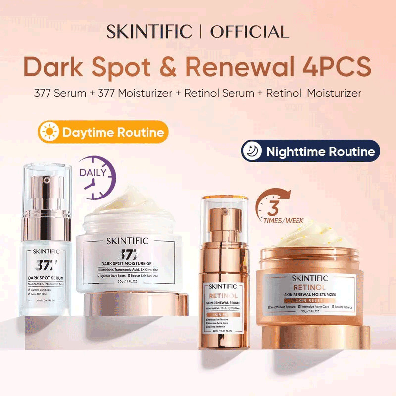 [Day&Night Skincare set] SKINTIFIC 4-in-1Combo Day brigten 377 Fade Dark spot Night Renew Retinol An