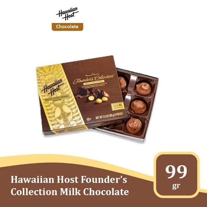 

Hawaiian Host Founder's Collection Premium Milk Chocolate with Whole Macadamia 99gram Gift Box asal USA Amerika