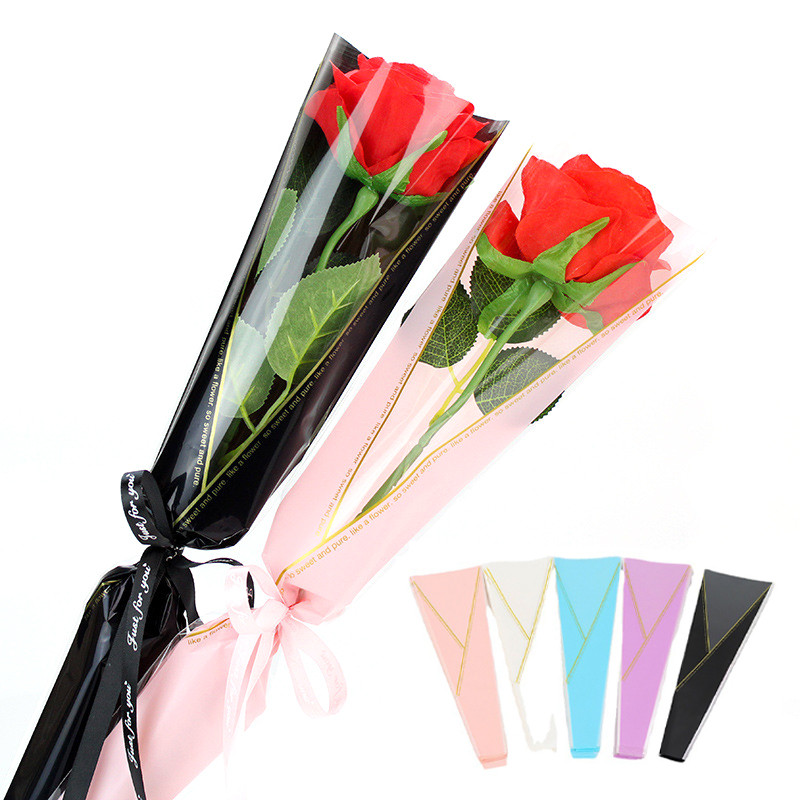 

50pcs Single Rose Sleeves Flower Wrapping Bag Bouquet Packaging Bags Clear Cellophane Floral Wrappers For Valentine's Day