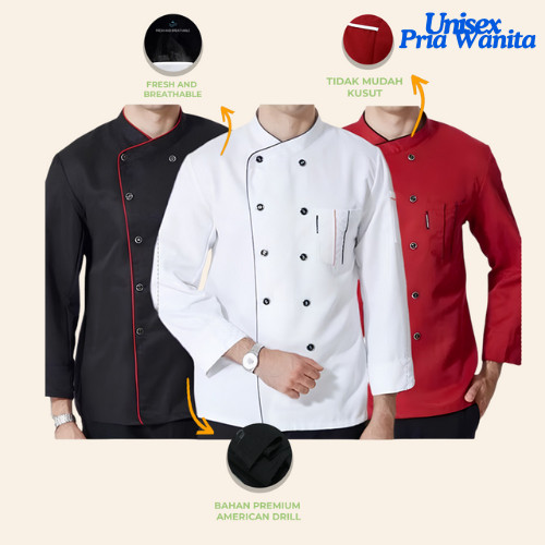 XOPIURTZY Baju Chef Koki Jacket Lengan Panjang Unisex Pria Wanita