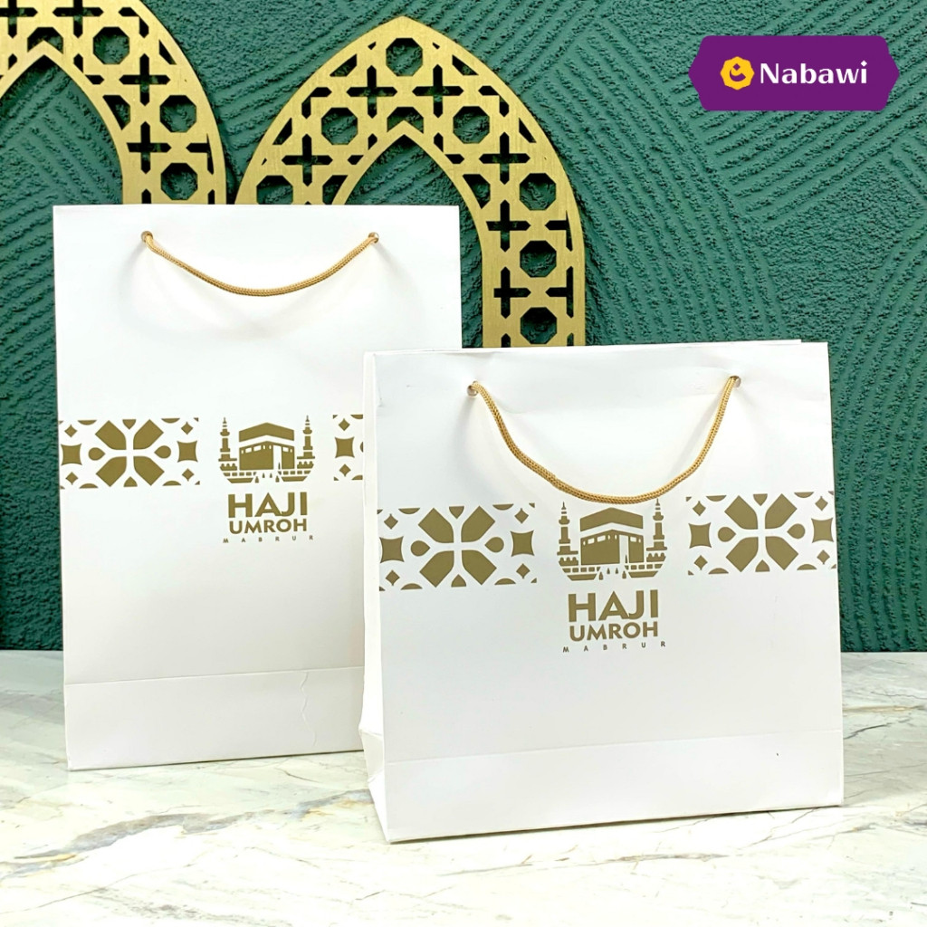 

Paperbag Putih Souvenir Haji Umroh Gambar Ka'bah Kakbah Goodie Bag Tas Kemasan Oleh Oleh Haji Umroh