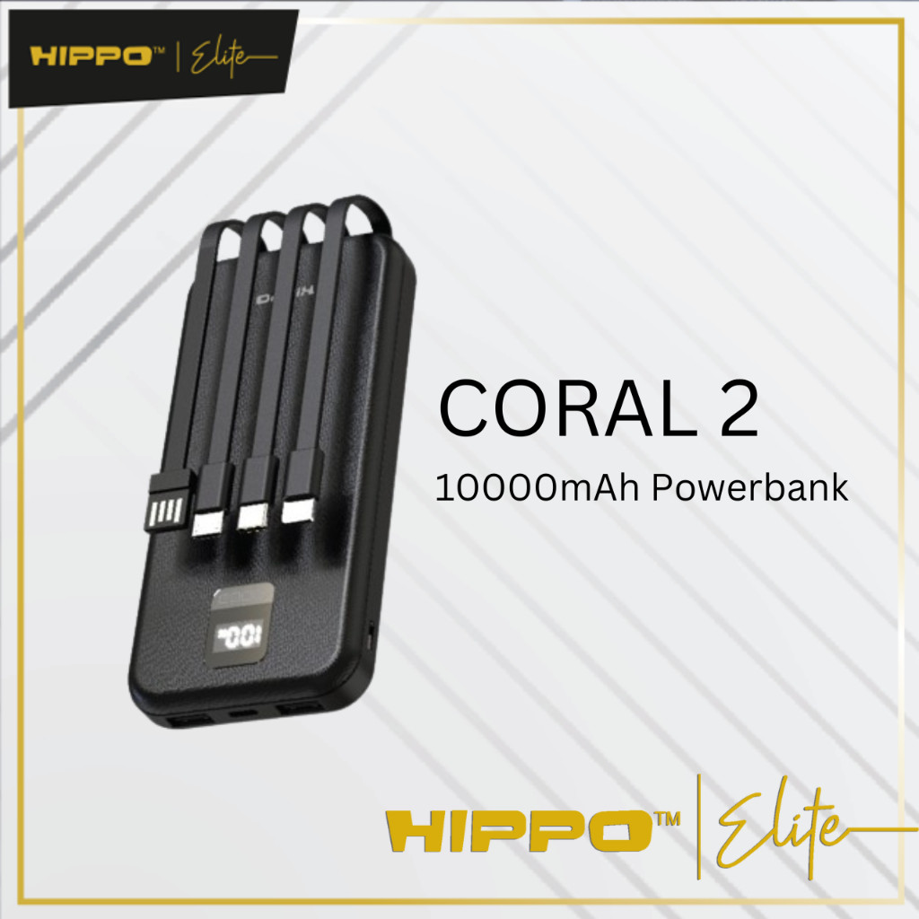 JAMIN MURAH Hippo Powerbank Coral2 10000MAH BLACK Output 2.4A Smart Detect Charger Flight Friendly P
