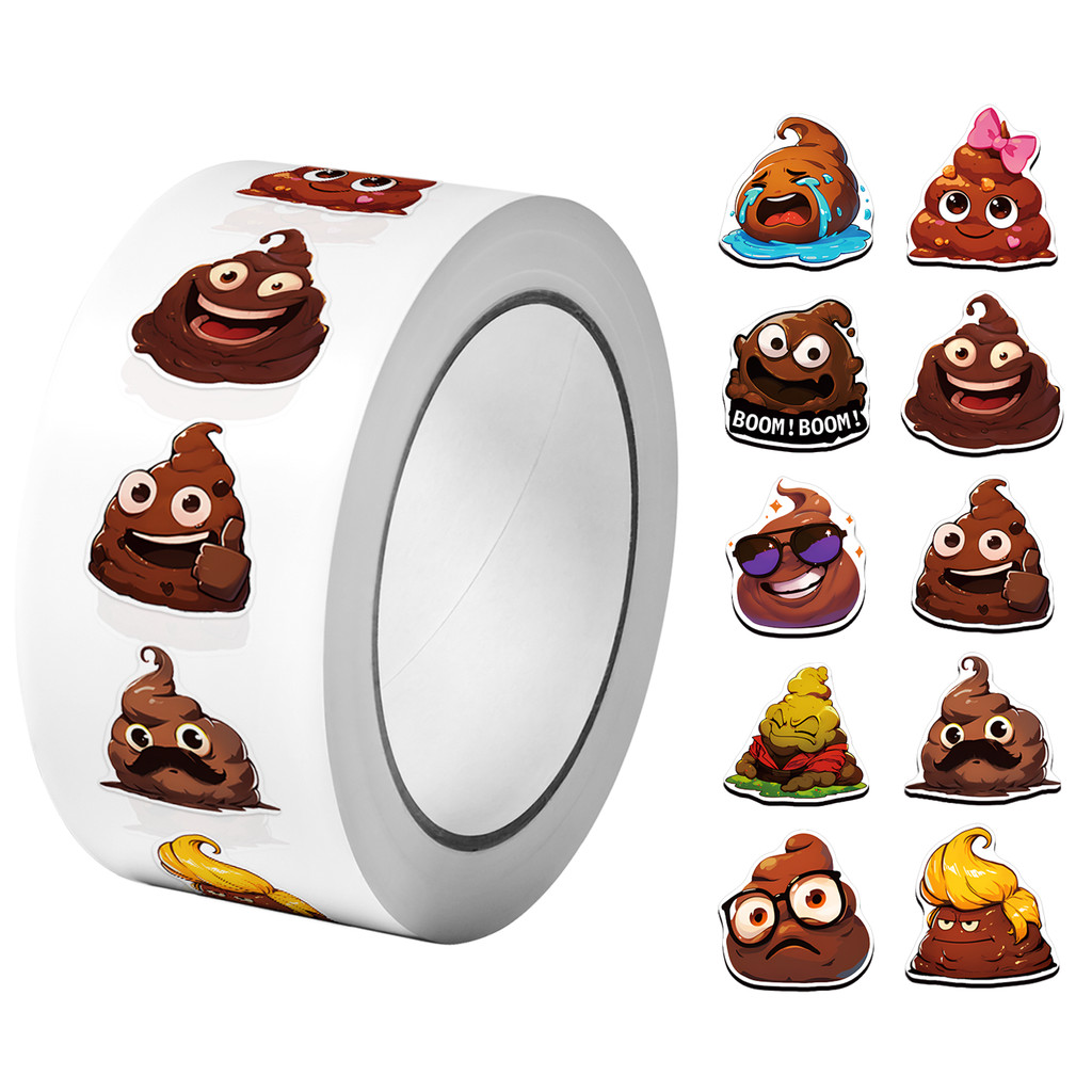 

1Roll(500Pcs) Funning Poops Expression Stickers 2.5cm/1.0'' 10 Designs Decals Diy Adorn Gifts Packaging Home Decor Sealing Label