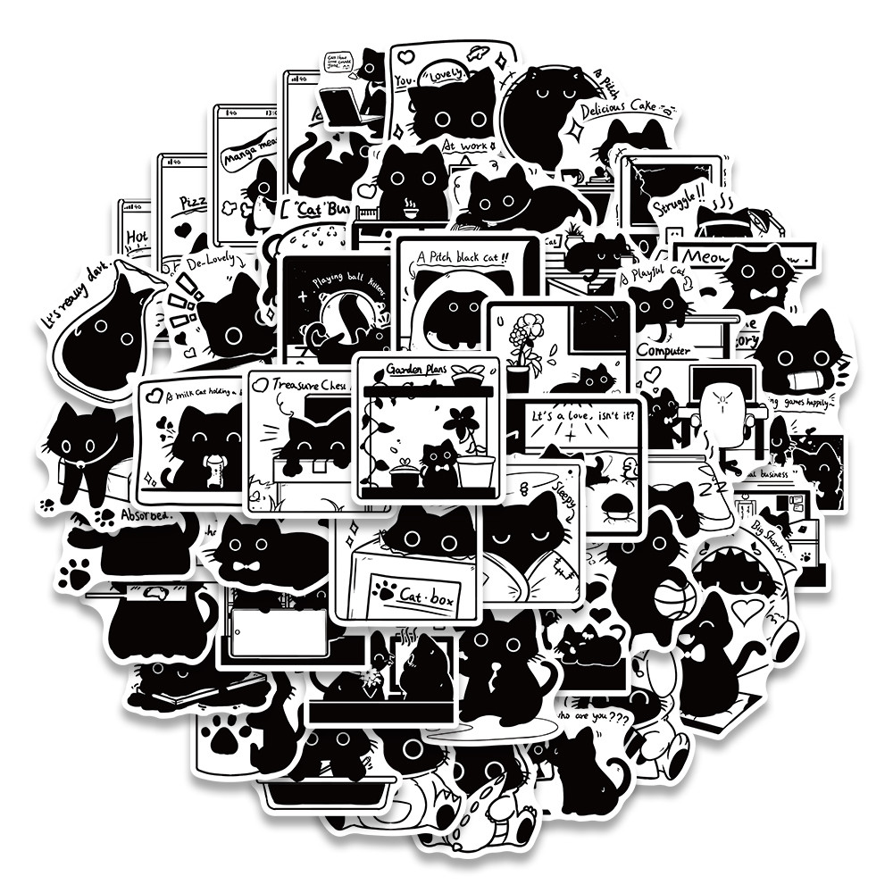 

50PCS Little Black Life Diary Stickers Cute Cat Handbag Material Phone Case Laptop Water Cup Luggage Waterproof Stickers