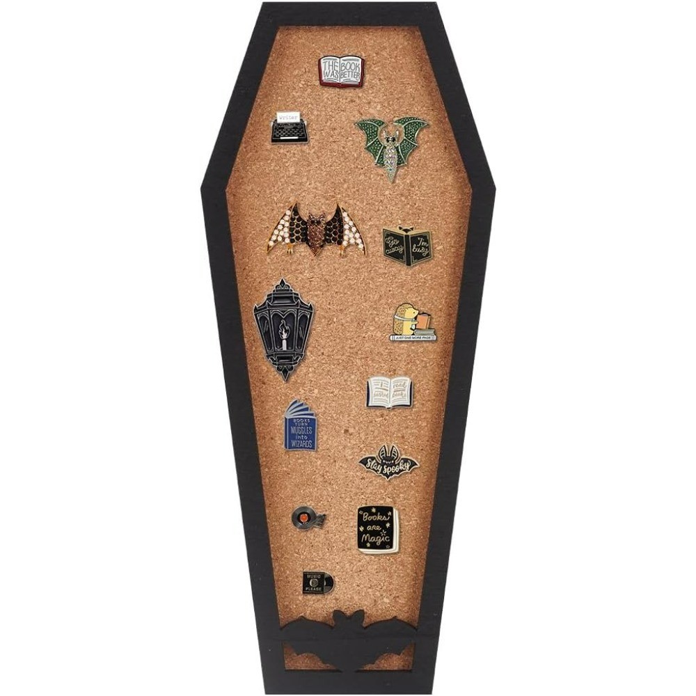 

Coffin Bat Pin Board Cork Board 11.2x4.7inch Bulletin Display Board Wall Mounted Cork Board with Black Frame for Brooch Pin