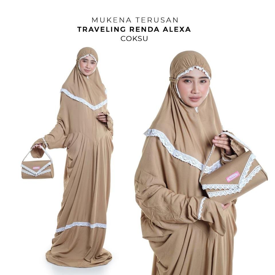 mukena katun rayon premium Mukena Terusan Traveling Renda Alexa Rayon Bali mukena traveling mini