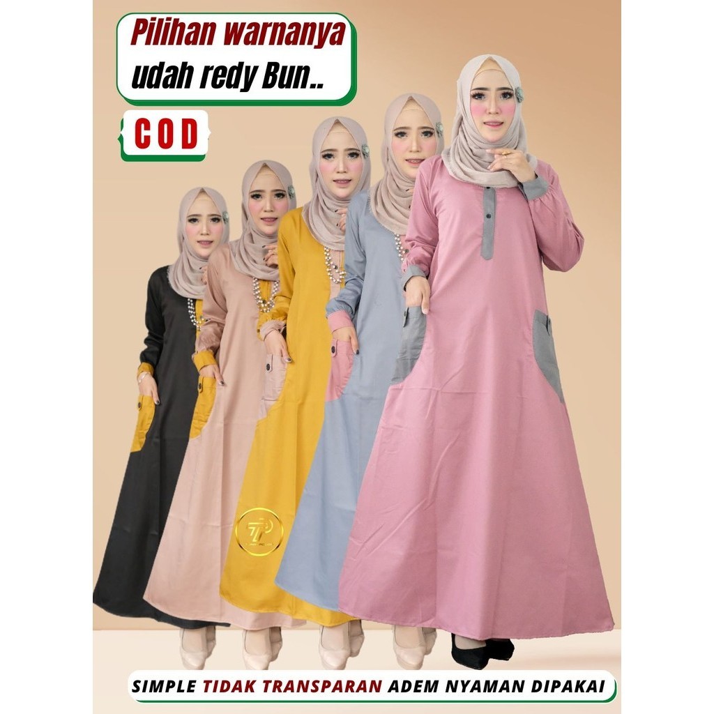 Baju Gamis Wanita Bahan Katun Toyobo Adem Terbaru Kekinian santri putri Busui Kombinasi Warna F13