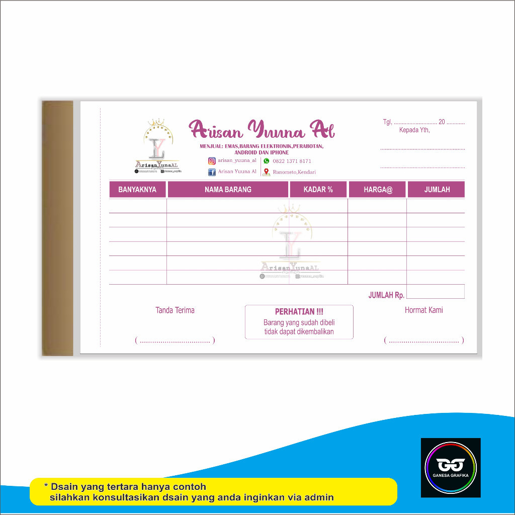 

nota custom nama sendiri full color ukuran ¼ polio 10 x 16 Cm 1 play 2 ply 3 ply