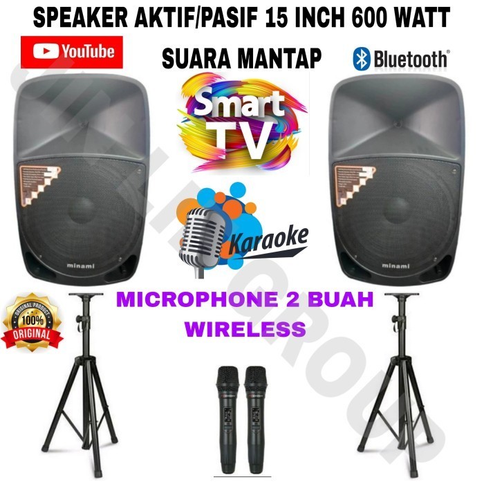 GROSIR SPEAKER PASIF/AKTIF 15 INCH MINAMI PARTYBOX 500 GARANSI RESMI 600 WATT YOUTUBE