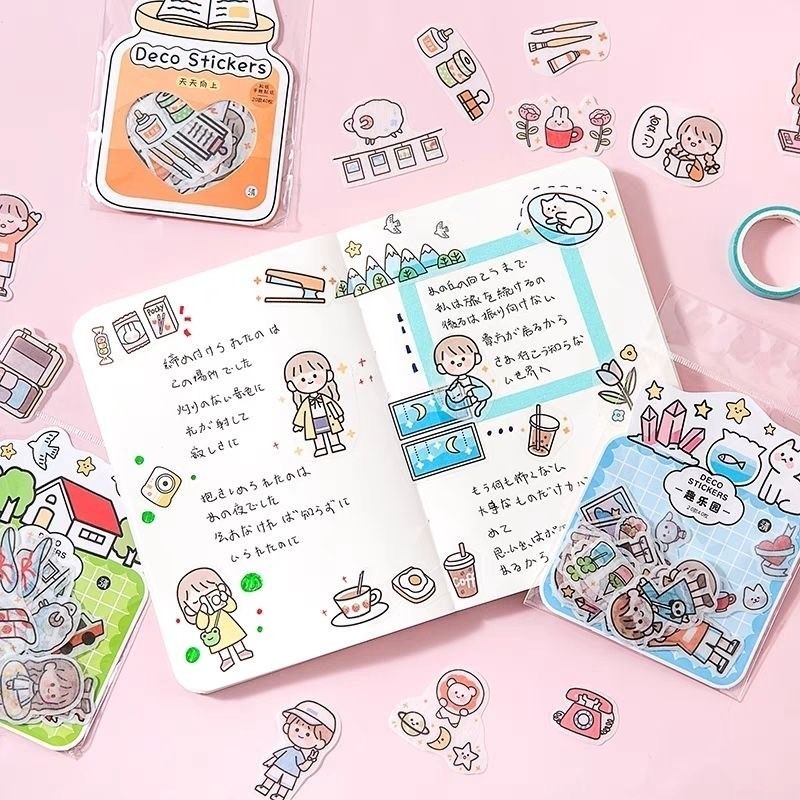 

40 Lembar Stiker Waterproof Lucu Korea/Stiker Aesthetic/Sticker Washi Karakter Manga DIY Scrapbook barang aesthetic