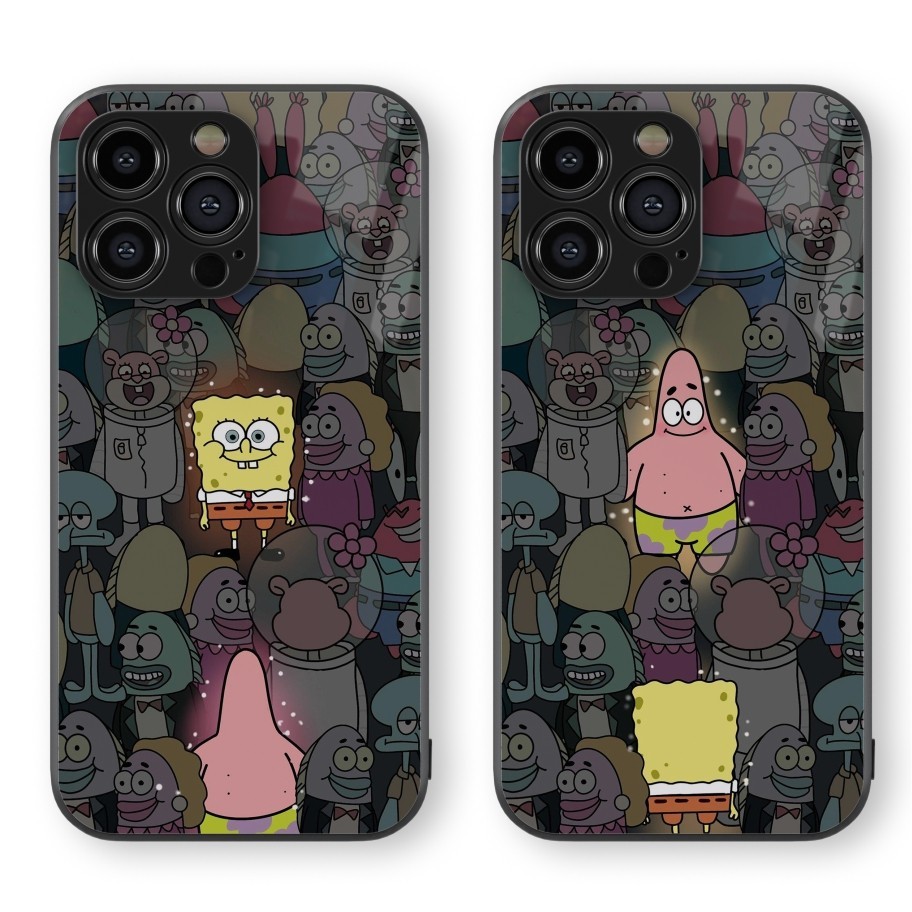 Softcase Couple Spongebob & Patrick Aesthetic Untuk IPHONE dan ANDROID All Tipe Case Kaca Flipper Ca