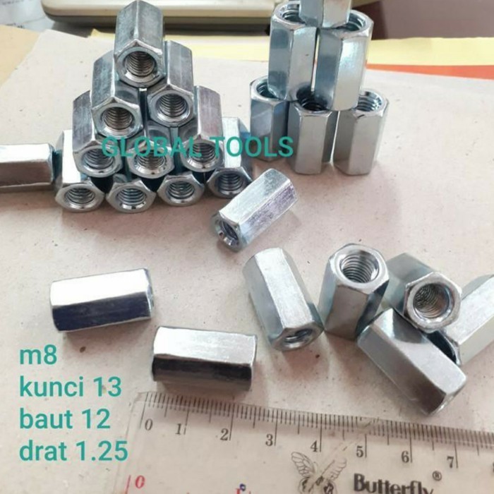 Mur Panjang 12 Baut 13 Kunci 13 Nut 12 M8 Putih 8MM Mur Long                         ANDALAN VESPA