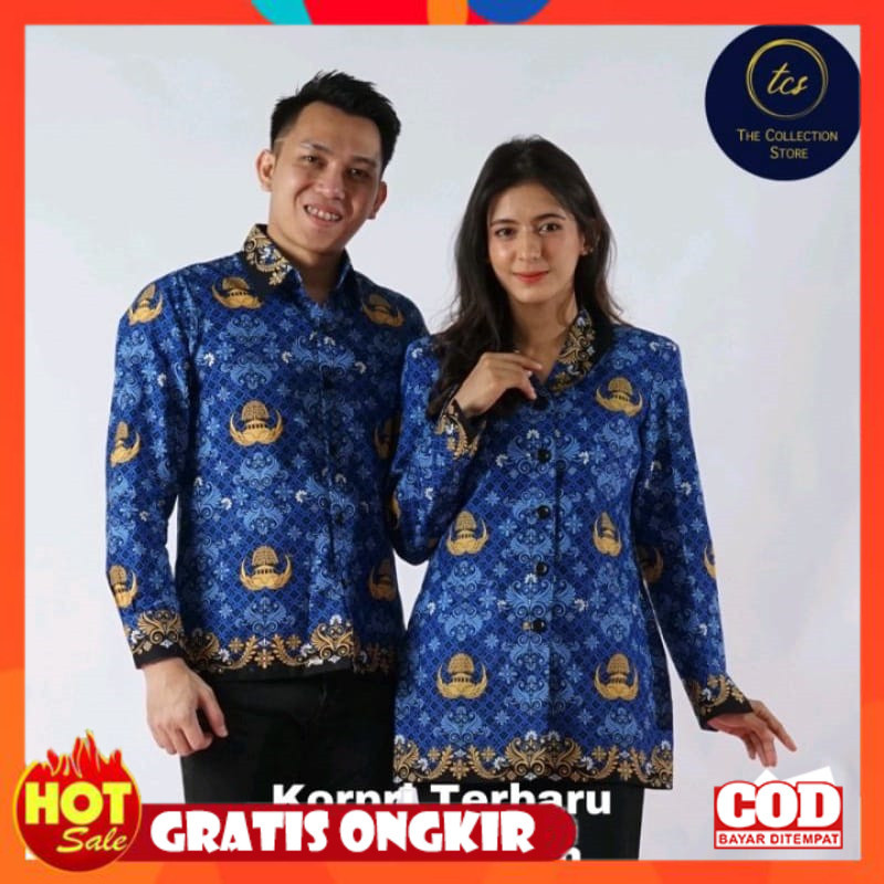 [PREMIUM ORIGINAL] Baju Batik Korpri Terbaru 2023 Kerah Hitam Pria & Wanita Full Furing & Non furing