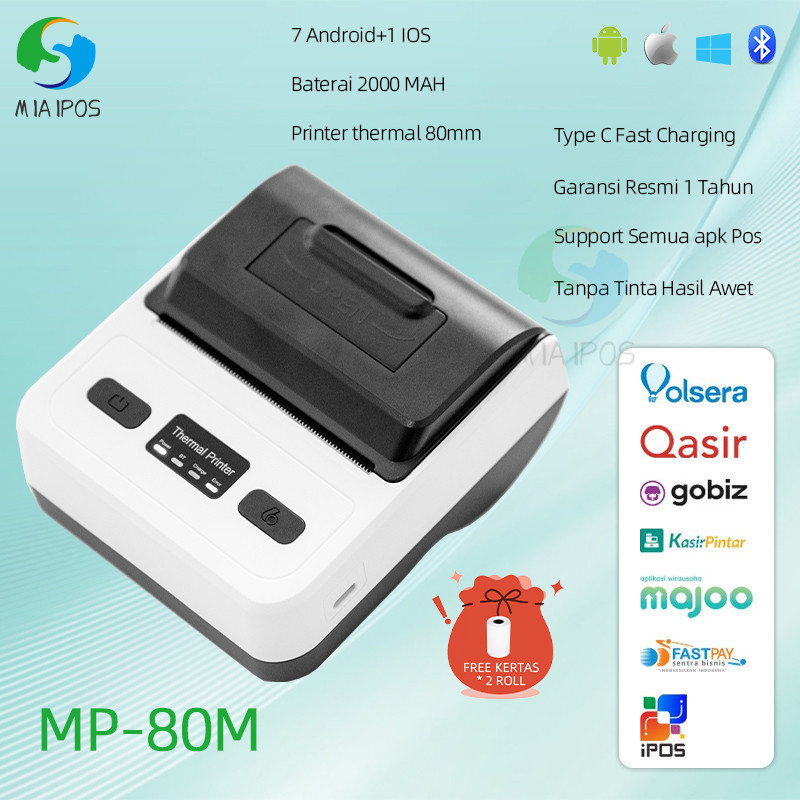 Printer Thermal 80mm printer bluetooth portable batrai ppob kasir Alamat Printer Thermal Dukungan