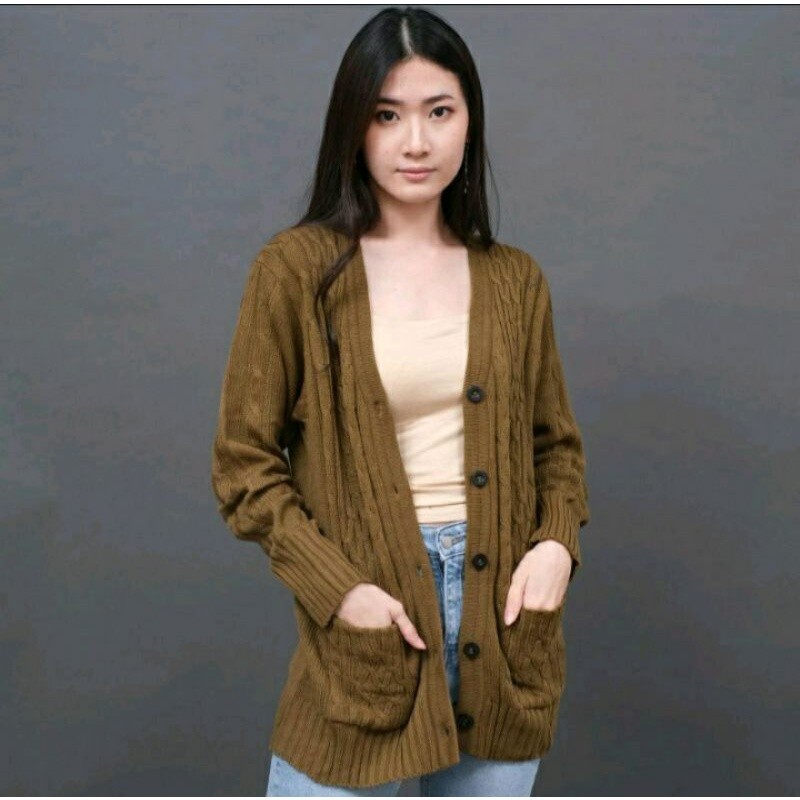 KHT43✔️ Cable Saku SHORT Cardigan Rajut WanitaType 3 Get/Rajut TEBAL Premium/Flash Sale #