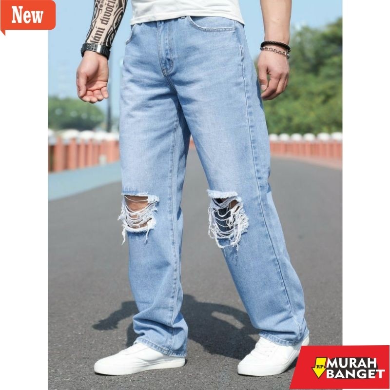 Celana sobek ripped pria jeans yg kekinian- CELANA JEANS PRIA SOBEK RIPPED ROBEK DENIM STANDAR BASIC