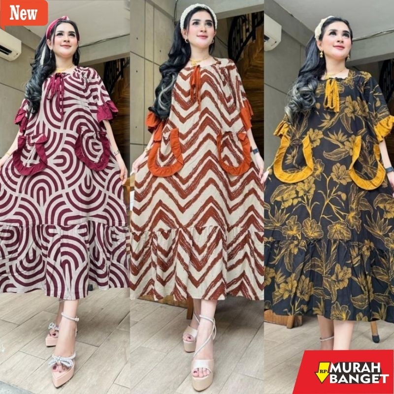 dress wanita kekinian LADY DRESS DASTER JUMBO LD 125 POLOS MODEL KEKINIAN TERBARU SAKU DEPAN MOTIF M