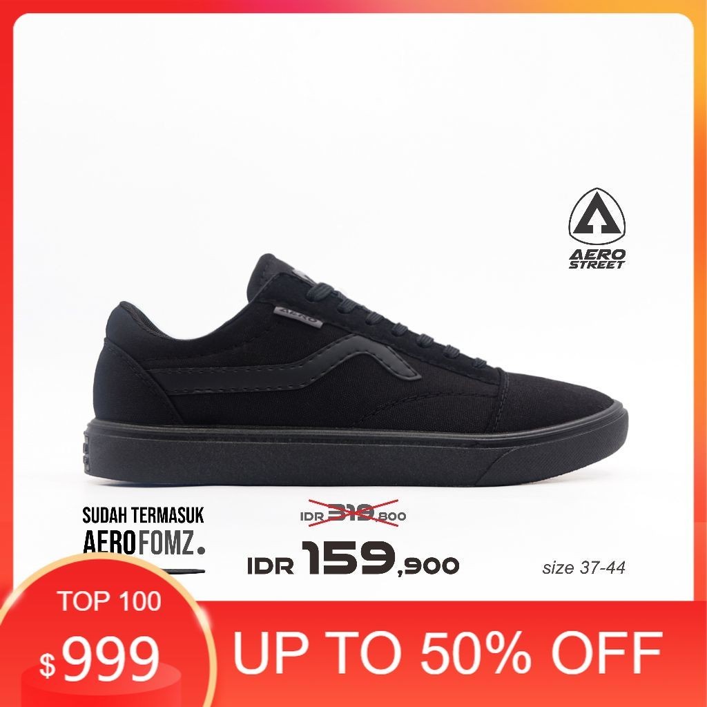 PREMIUM / Aerostreet 37-44 Massive Low All Black - Sepatu Sneakers Casual