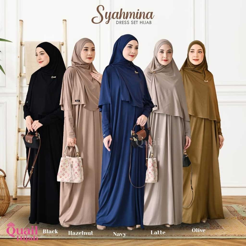 Syahmina Dress Set Hijab original Quail Hijab Gamis Wanita Quail Hijab Dress Gamis Quail Original