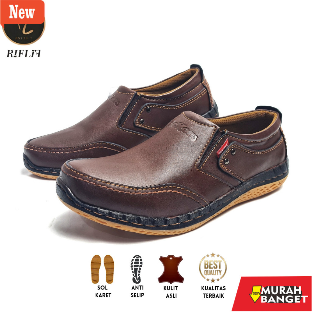 Sepatu kerja pria yg terbaru dan viral- Sepatu Kickers / Sepatu Slip On Selop Pria Bahan Kulit Asli 