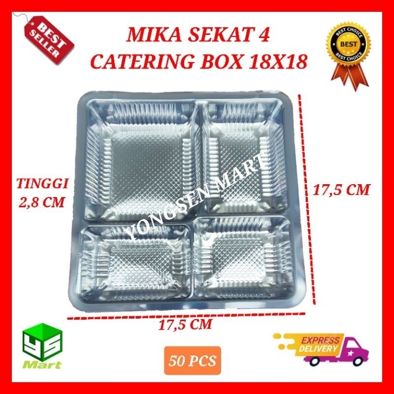 Mika plastik sekat 4 box catering nasi 18 x 18 isi 50 pcs premium