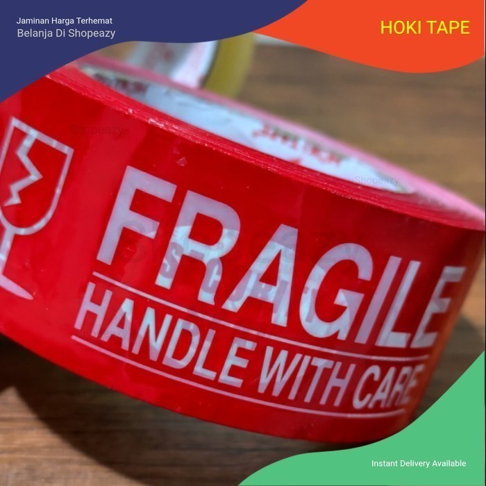 

LAKBAN Jumbo FRAGILE MERAH 48mm x 200yard HOKI TAPE murah - ISOLASI PRINTING TULISAN FRAGILE - 4 in 1